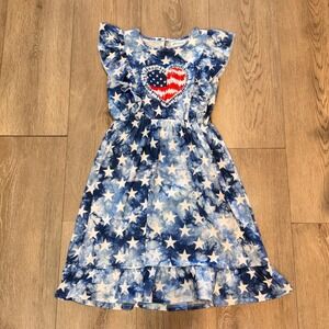 Iimmer Girls Patriotic Dress Size 140 Medium 8-10 Stars Flag Heart Ruffle‎